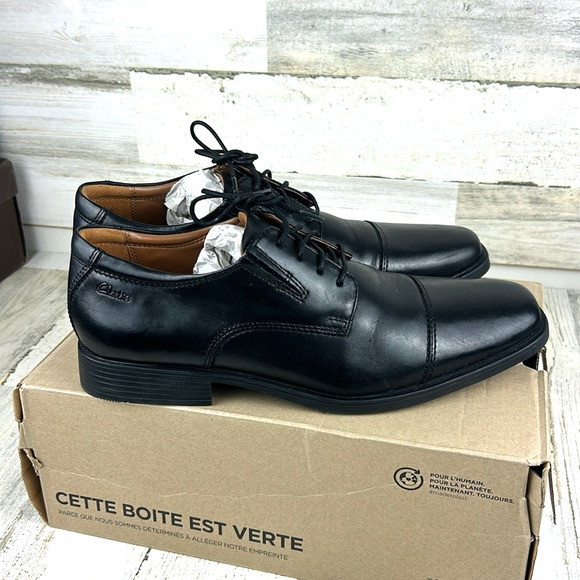 Clarks Tilden Cap Mens 9 Black Leather Oxford Work Dress Shoes NEW Comfort main image 6